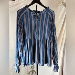 NWT Wonderly Blue and Pink Striped Blouse Size Large